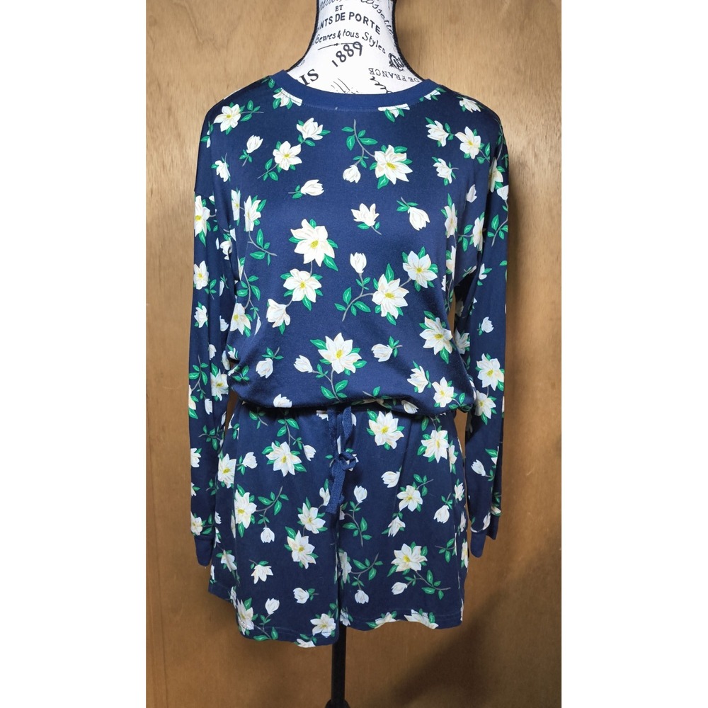 Womens Sz M Draper James 2 Pc Lounge Wear Pajama Set Blue Floral W Pockets‎